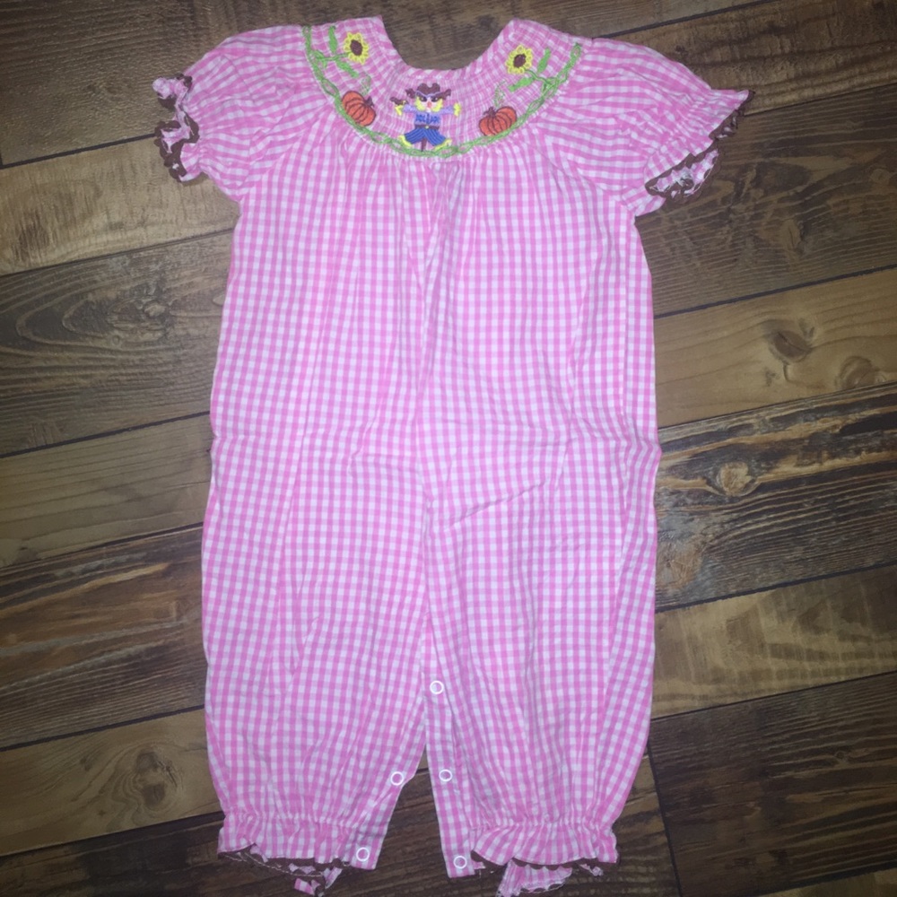 Smocked Fall long romper